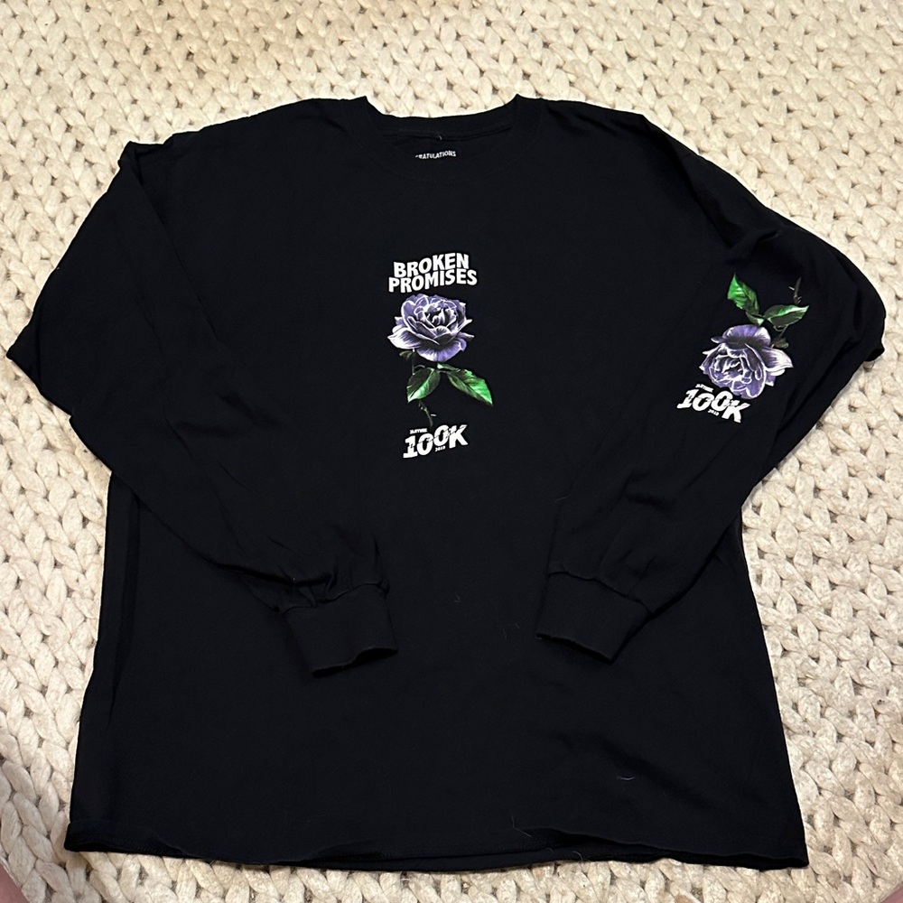 Broken Promises Black Long Sleeve Shirt with Purple Rose Design